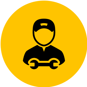 Mechanic icon with wrench on yellow background.