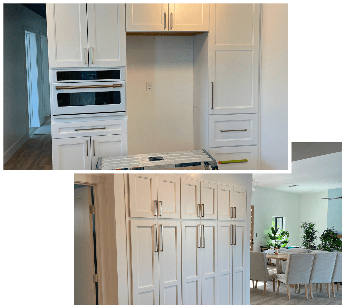 Modern kitchen with built-in appliances and ample cabinetry.